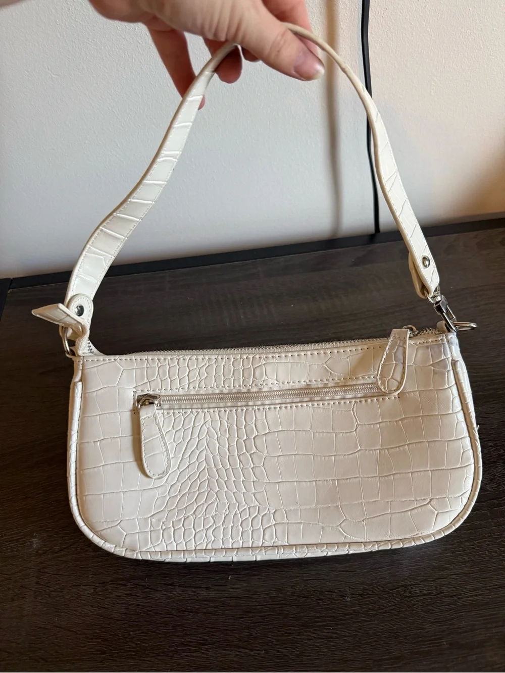 Classic Croc-Embossed Shoulder Bag in Cream
